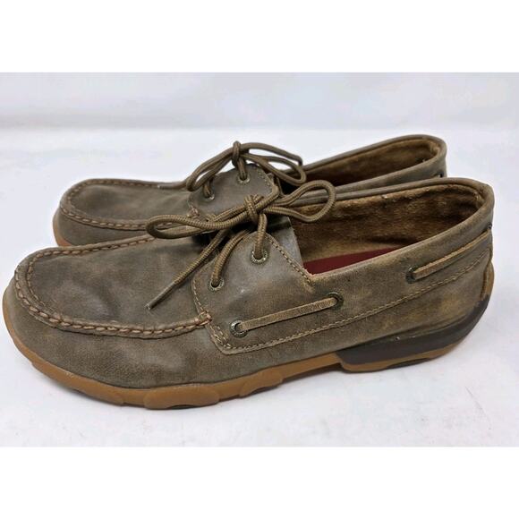 Twisted X Men’s Brown Leather Boat Shoe Driving Moccasin Bomber MDM0009 Sz 9.5 M - Picture 1 of 10